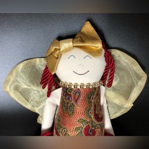 Vintage (2012) Woof & Poof Christmas Angel with Brocade Dress and Gold Necklace